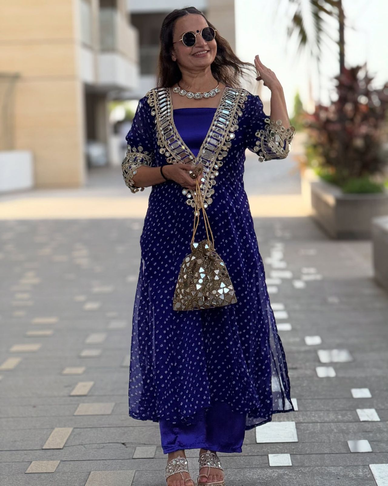 Maverick Fusion Mirror Handwork Neck Indo Kurti Set